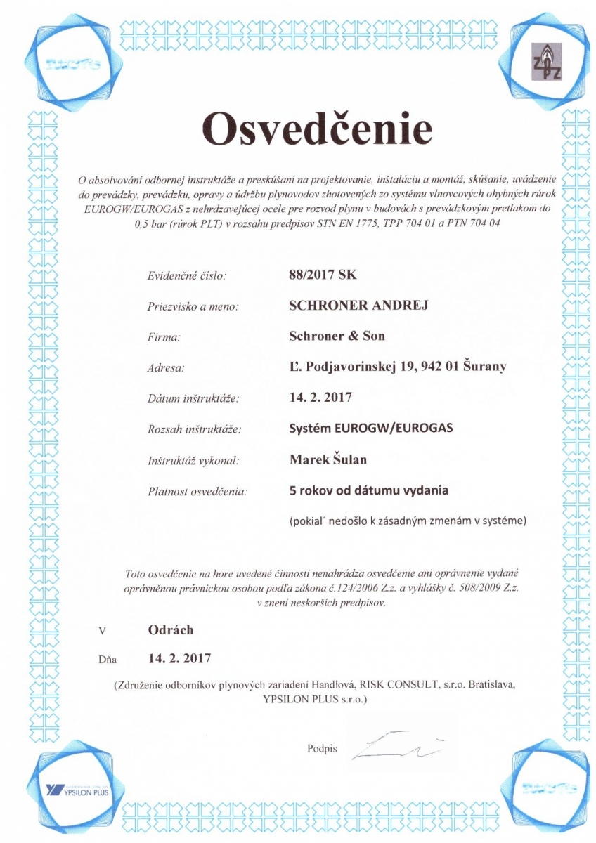 Osvedčenie Eurogas