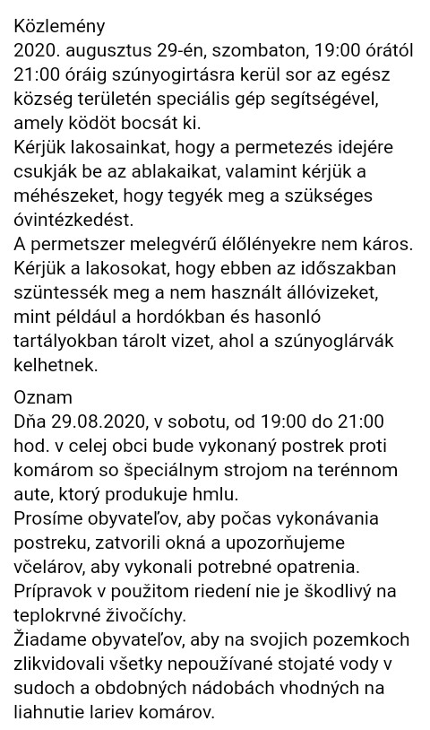 Postrek proti komárom 29.8.2020 Szúnyogirtás
