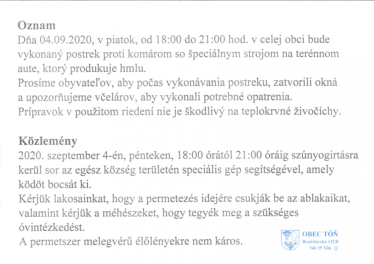 4.9.2020 Postrek proti komárom