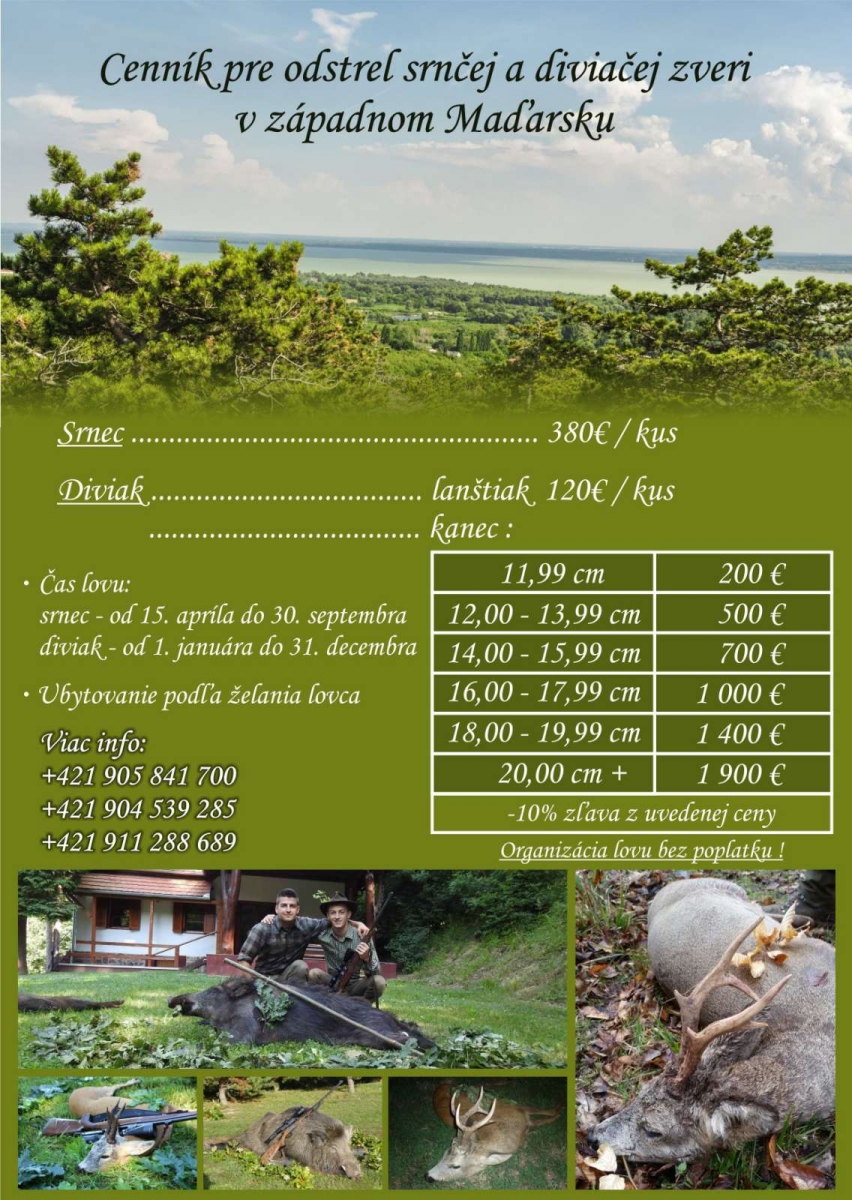 CENNÍK PRE ODSTRELOV SRNČEJ A DIVIAČEJ ZVERI - Západné Maďarsko