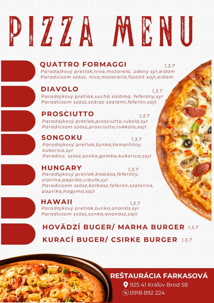 Pizza menü