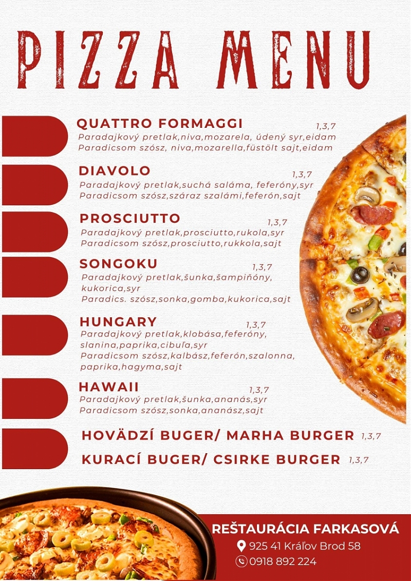 Pizza menü