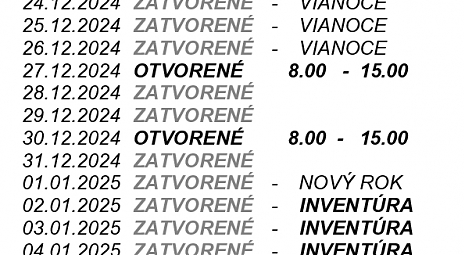 SVIATOČNÉ OTVÁRACIE HODINY