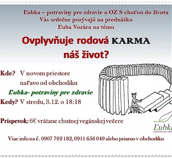 Ľubka - potraviny pre zdravie pripravuje prednášku Ľuba Vozára na tému Ovyplyvňuje rodová karma náš život?