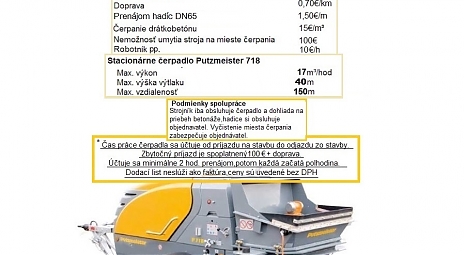 Cenník - Čerpanie betónu Galanta