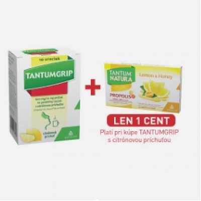 TANTUMGRIP 600 mg/10 mg prášok na perorálny roztok s citrónovou príchuťou, 10 vreciek + TANTUM NATURA Lemon & Honey, 15 gumených pastiliek