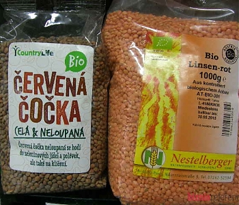 bio - červená šošovica lúpaná, nelúpaná