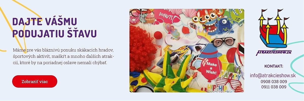 Atrakcie Žilina - nafukovací hrad zilina, šmýkala zilina, atrakcie na oslavu zilina, cukrová vata zilina, balóny zilina, party stany zilina