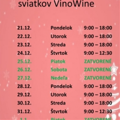 Otváracie hodiny počas vianočných sviatkov